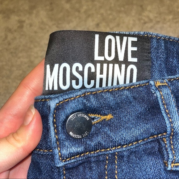 Love Moschino Distressed Denim Straight Leg Mid / High Waist Boyfriend Mom Jeans - Picture 4 of 7